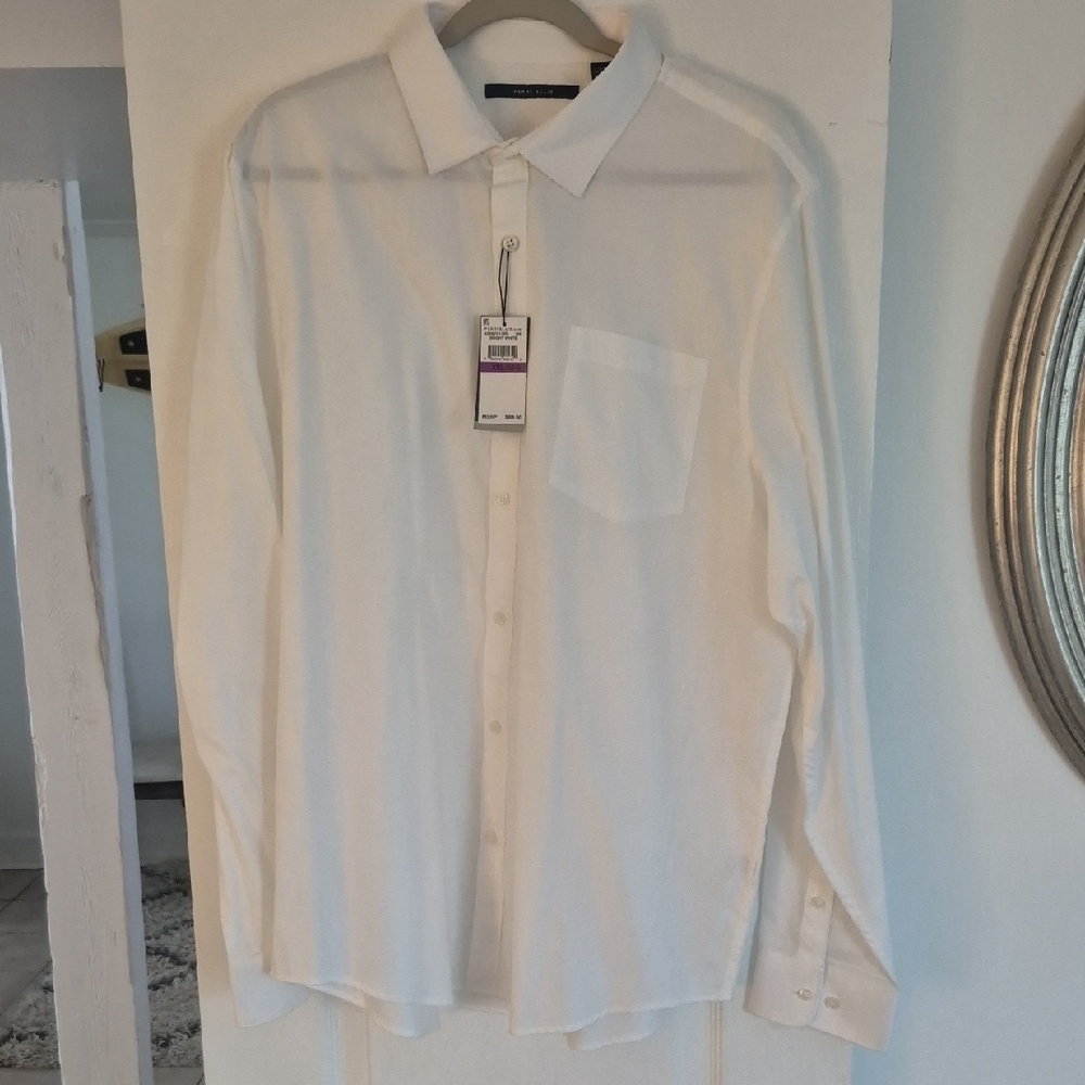 Perry Ellis White Dress Shirt Elegant Formal Wear